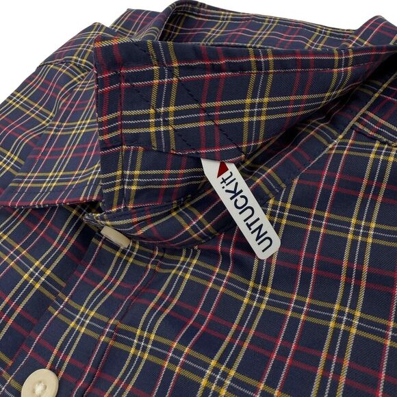 UNTUCKit Men's Talty Relaxed Fit Long Sleeve Plaid Shirt Navy/Red/Yellow XL - Picture 6 of 11